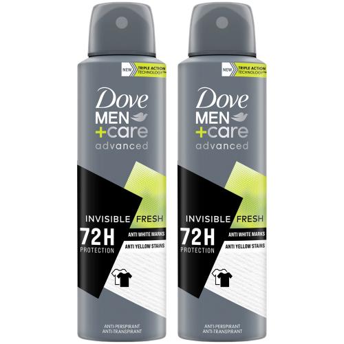 Dove Πακέτο Προσφοράς Men+ Care Advanced Invisible Fresh 72h Anti-Perspirant Spray Ανδρικό Αποσμητικό Ενάντια στα Λευκά & Κίτρινα Σημάδια 2x150ml (1+1 Δώρο)